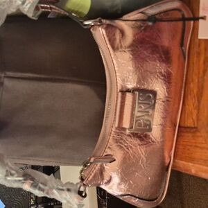 PARIS Metallic Rose Gold Shoulder Bag with Top Handle BRAND NEW Zips Closed